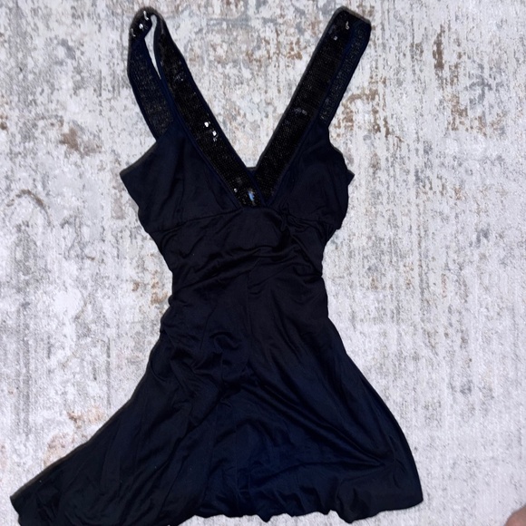 Black sequin mini dress Y2K black dress - Picture 1 of 4